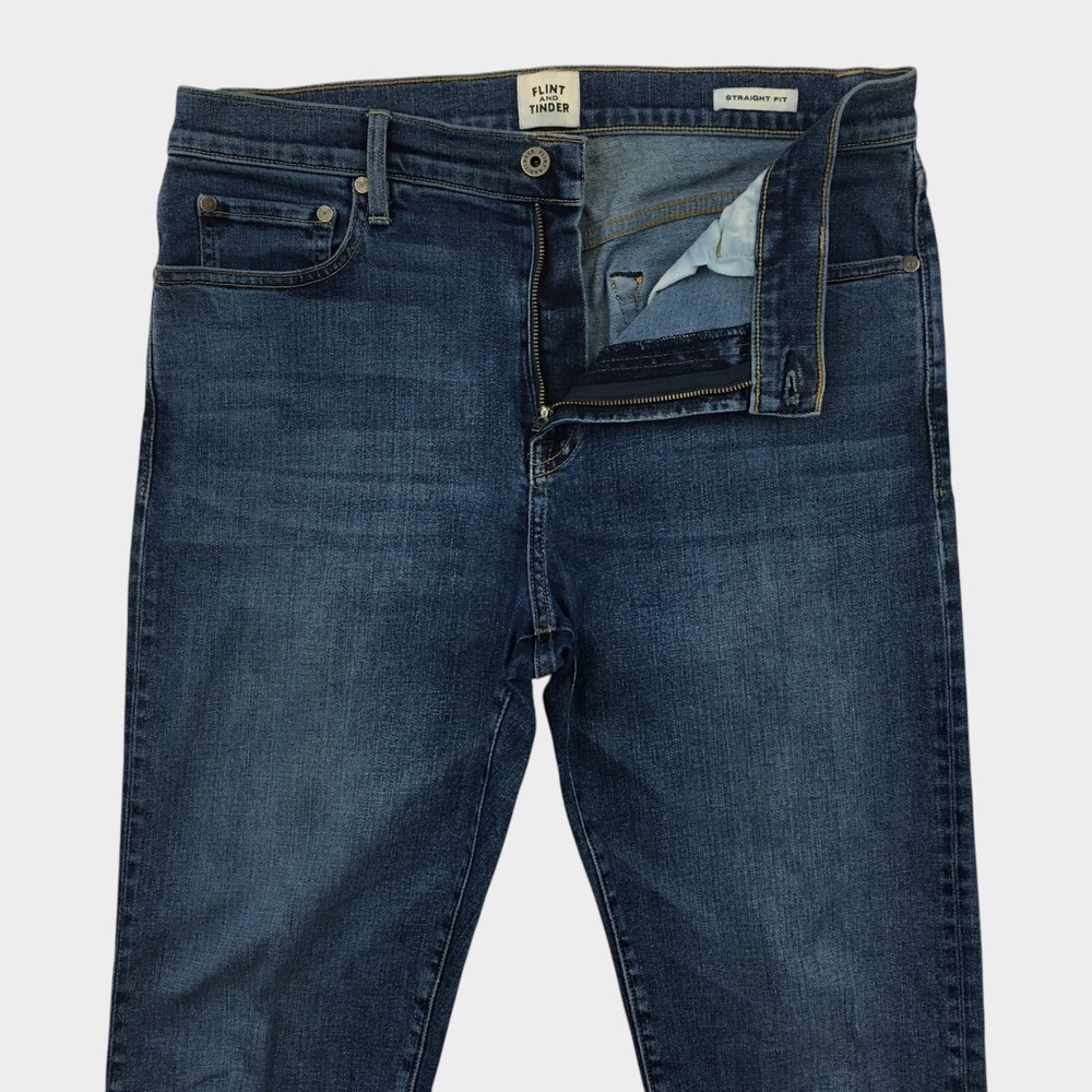 Flint and Tinder Mens Straight Fit Blue Denim Jeans 34x34 Made in USA